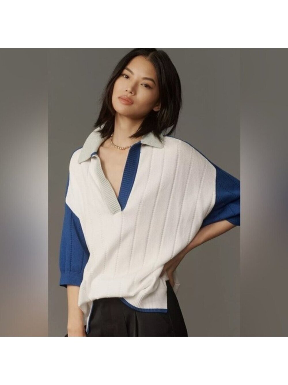NWT Size S (P2P 26") -Maeve Collared Cotton Rugby Sweater White (NWT US$ 128)